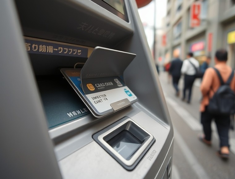 点検前 — カードリーダーの上に不審な部品が取り付けられた端末の前面。